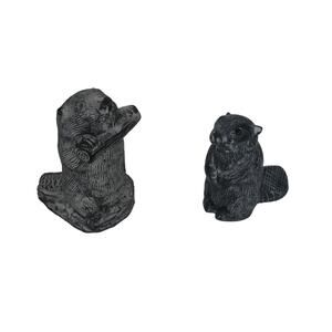 2 Vintage Beavers Soapstone Figurines - AL Wolf Hand Made in Canada